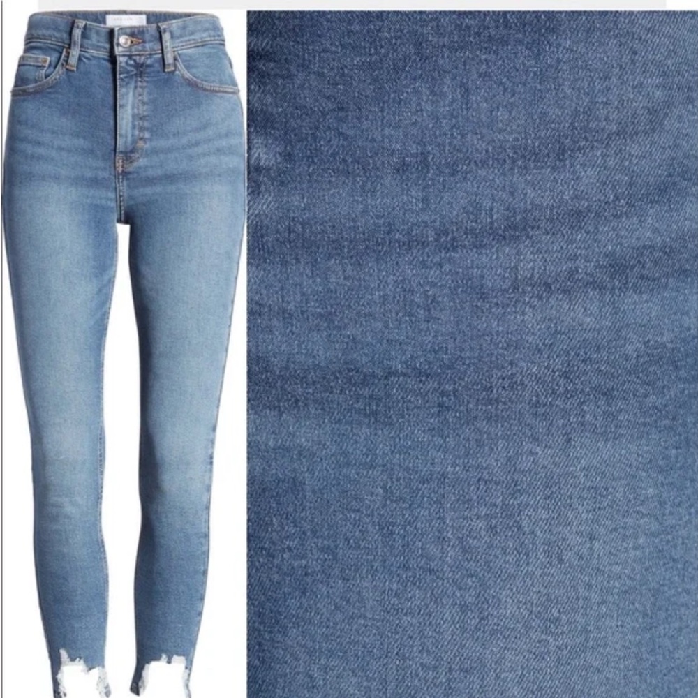 Topshop Jamie Blue High Waist Jagged Hem Skinny Jeans